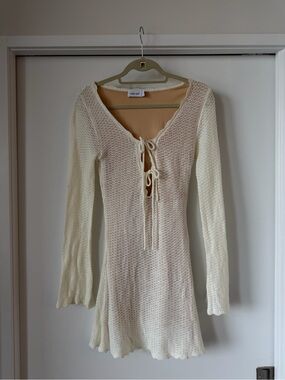 Tiger Mist Cream Lace-Up Knit Mini Dress